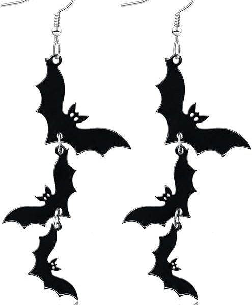 Acrylic Halloween Earrings Black Skull Bat Drop Dangle Earrings