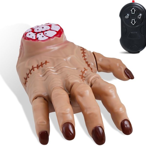 Wednesday Thing Hand Remote Control Crawling Hand Toy with Spooky Music Lights & Moving Fingers Life Size Fake Hands Scary Props Halloween Decorations