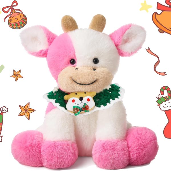 Hopearl Adorable Christmas Plush Cow Toy Floppy Stuffed Animal