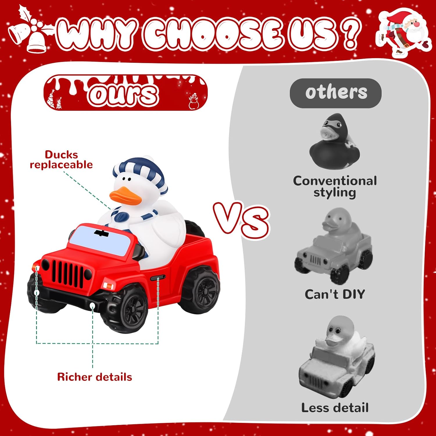 71XM4PUN42L._AC_SL1500_ 24 Pcs Christmas Rubber Ducks for Jeeps, 3.5 Inch Ducks for Ducking, Off-Road Vehicles Suitable for 2 Inch Ducks, 12 Christmas Rubber Ducks