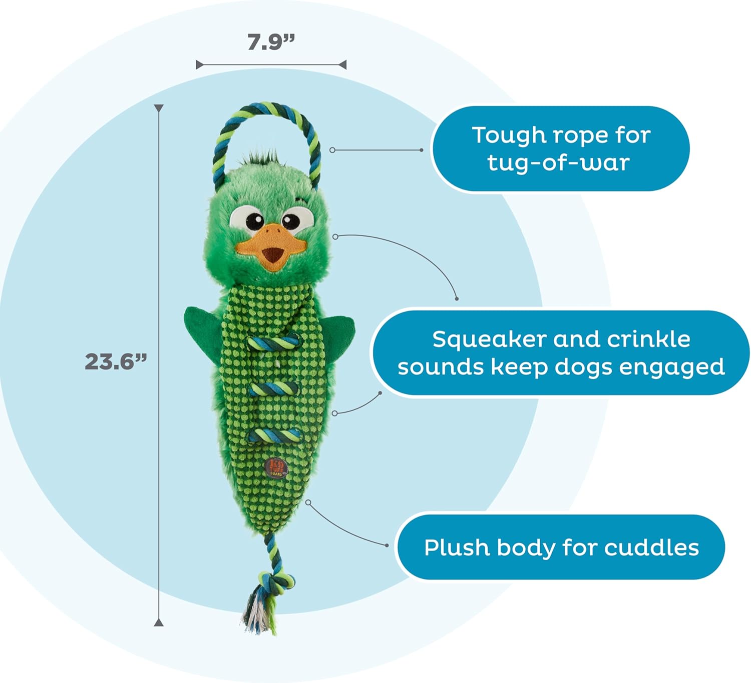71mXIvNtApL._AC_SL1500_ Outward Hound Ropiez Rope Interactive Dog Tug Toy for Tugging Squeaky Fun, 23.6 Inch Mallard, Green, Large