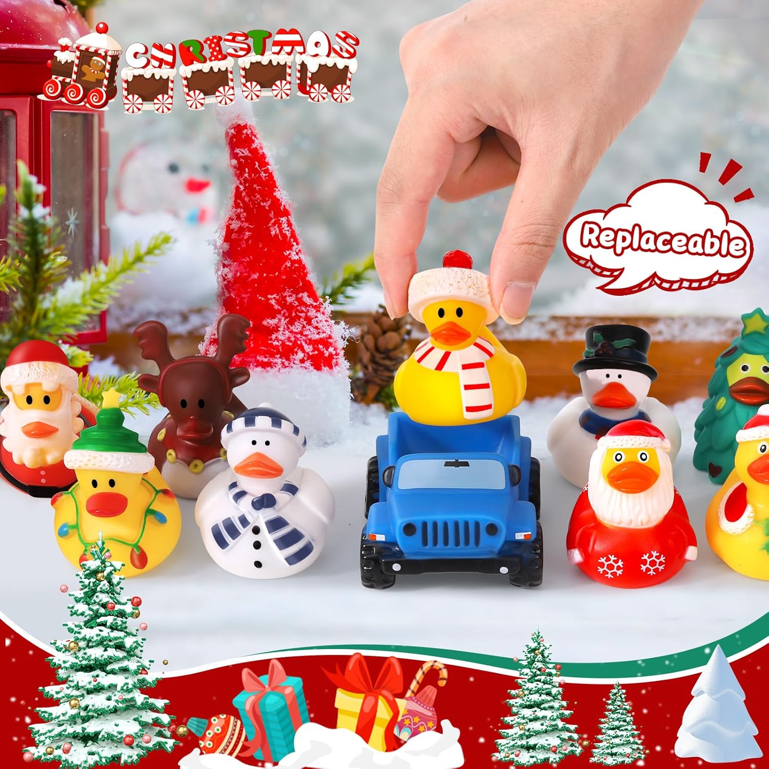 810nupr0z7L._AC_SL1500_ 24 Pcs Christmas Rubber Ducks for Jeeps, 3.5 Inch Ducks for Ducking, Off-Road Vehicles Suitable for 2 Inch Ducks, 12 Christmas Rubber Ducks with 12 Cars