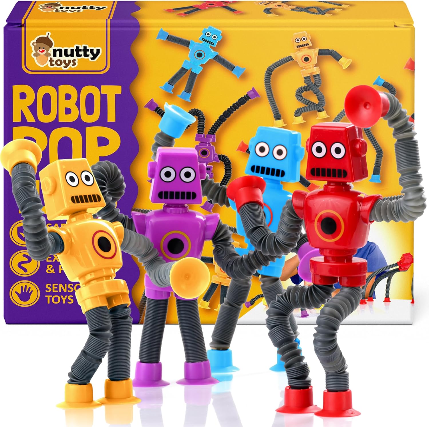 81EAUDkNS7L._AC_SL1500_ nutty toys Sensory Robot Toys 4pk - Top Pop Tubes Fidget 2025 for ADHD & Autism Ages 3 4 5 6 7 8 9 10 11 12, Best Kids Travel Idea, Unique Christmas