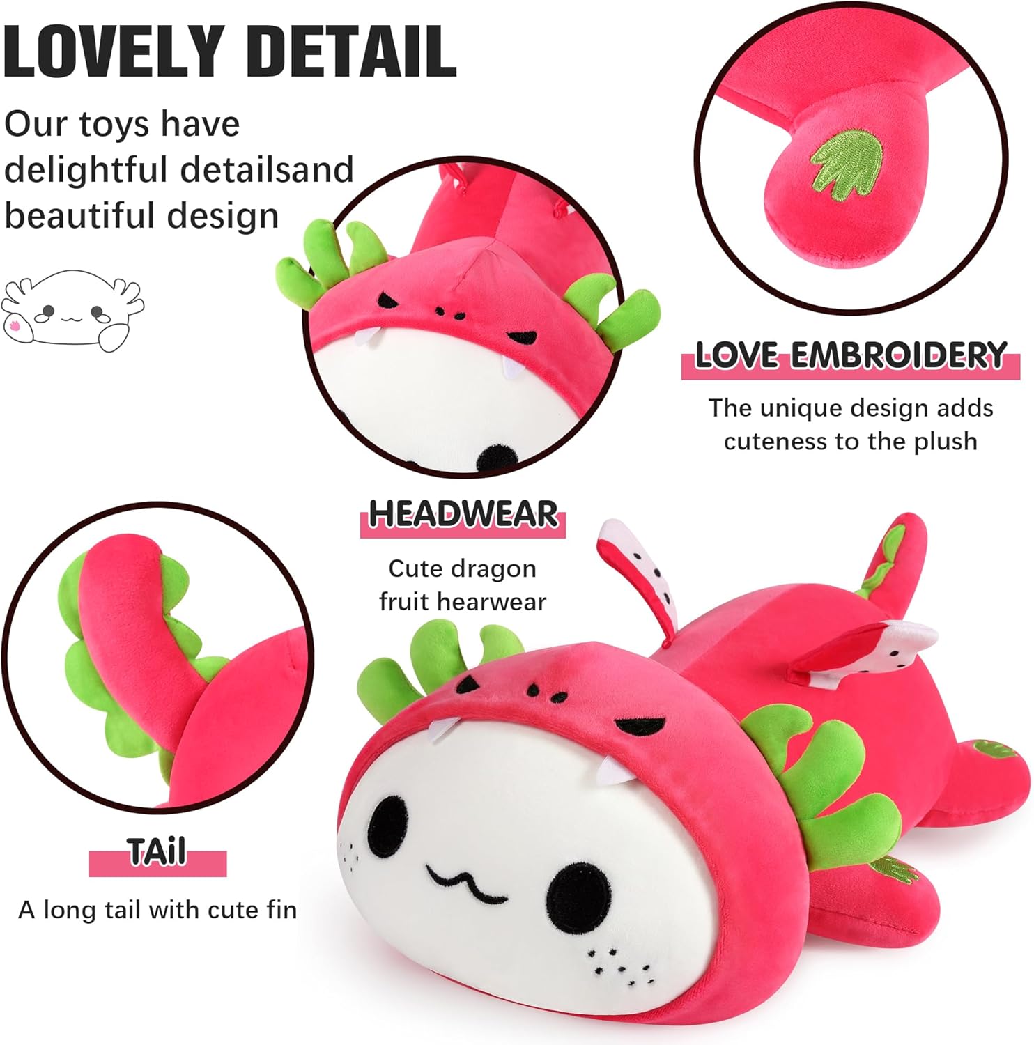 81x81D-9QaL._AC_SL1500_ Onsoyours Cute Axolotl Dragon Fruit Plush, Soft Stuffed Animals Axolotl Pitaya Plush Pillow, Kawaii Plushie Toy for Kids (Axolotl Dragonfruit B, 13")