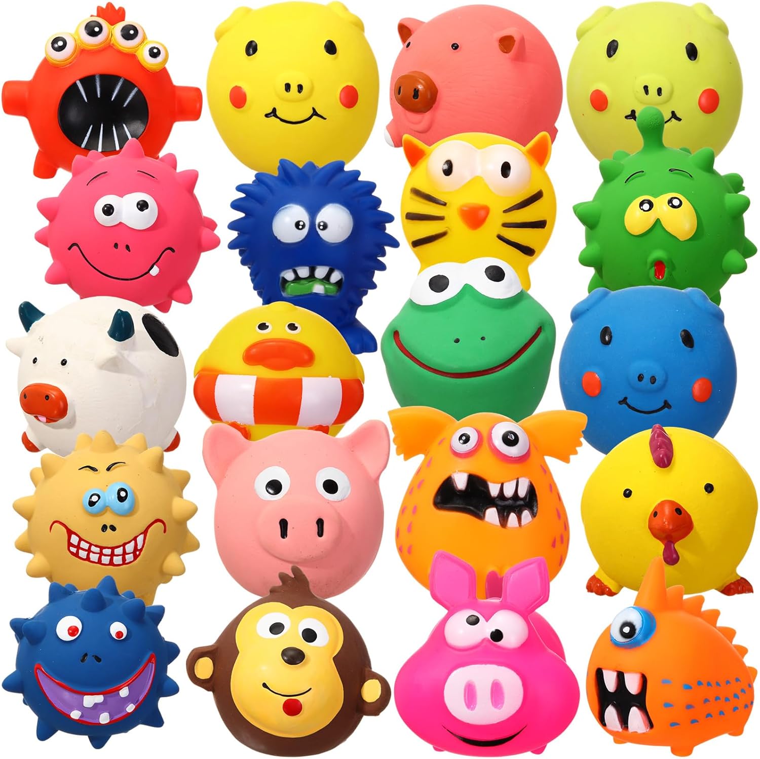 71BoaotfolL._AC_SL1500_ Shappy 20 Pcs Latex Dog Squeaky Toys, Soft Rubber Chew Squeaky Dog Toys Balls for Funny Animal Sets Interactive Fetch Play Chew Molar for Small Medium Dogs Pets