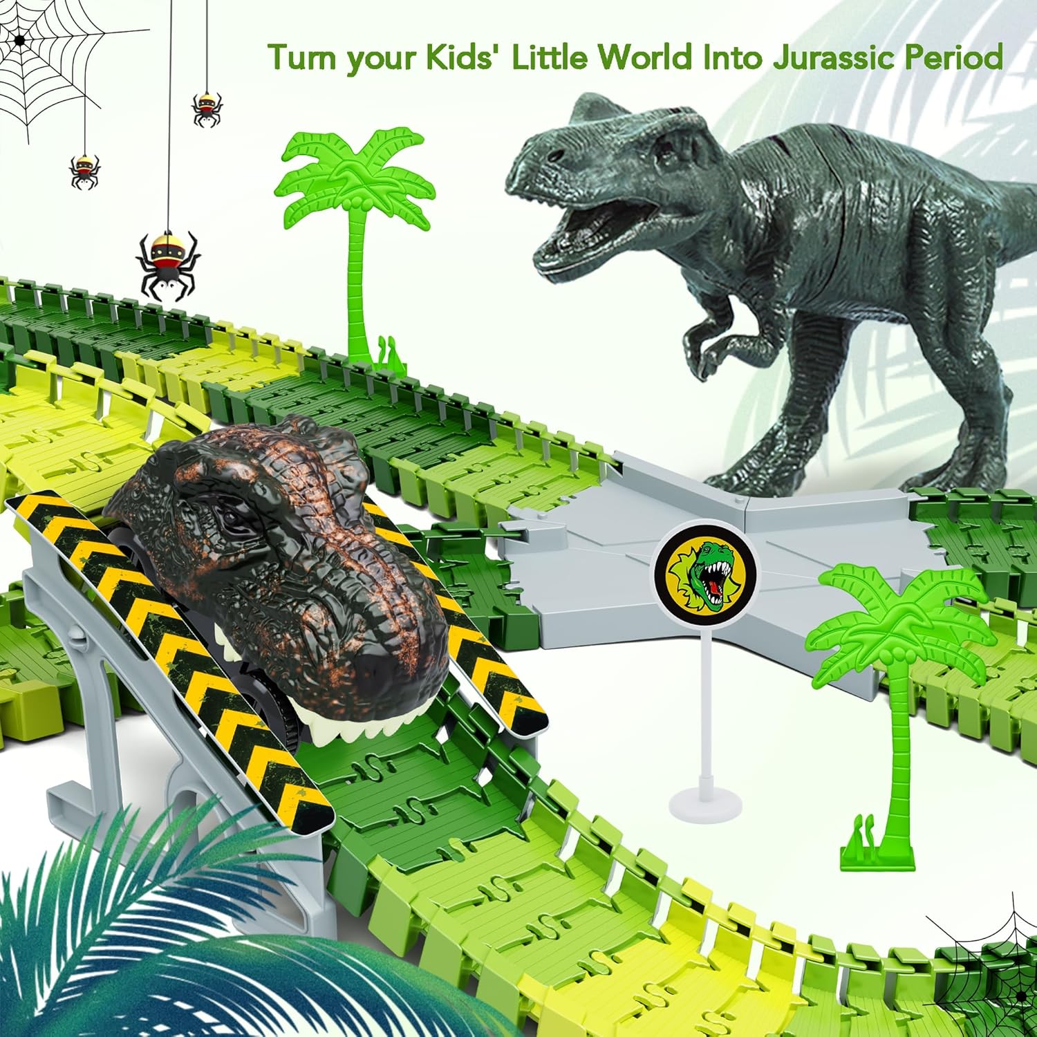 811VC9lGr6L._AC_SL1500_ Dinosaur Toys, Create A Dinosaur World Road Race, Dinosaur Track Toys | Flexible Track Playset, 2 pcs Cool Dinosaur Car