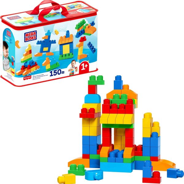 MEGA BLOKS First Builders Deluxe Building Bag Toddler Block Toys Set, Red | 150 Pieces, Storage, Creative Open-Ended Play