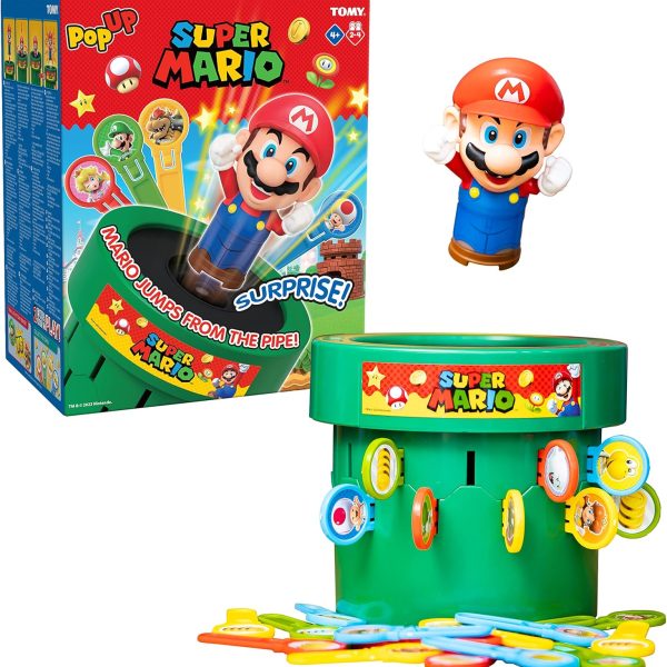 TOMY Pop Up Super Mario Game - Activities for Indoor Recess or Family Game Night - Officially Licensed Super Mario Toys for Kids - 2-4 Players