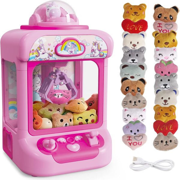 Marlrin Claw Machine for Kids, Mini Vending Machine Girls Unicorn Toys | Candy Grabber Prize Dispenser with Sound & 20 Mini Plush Toys