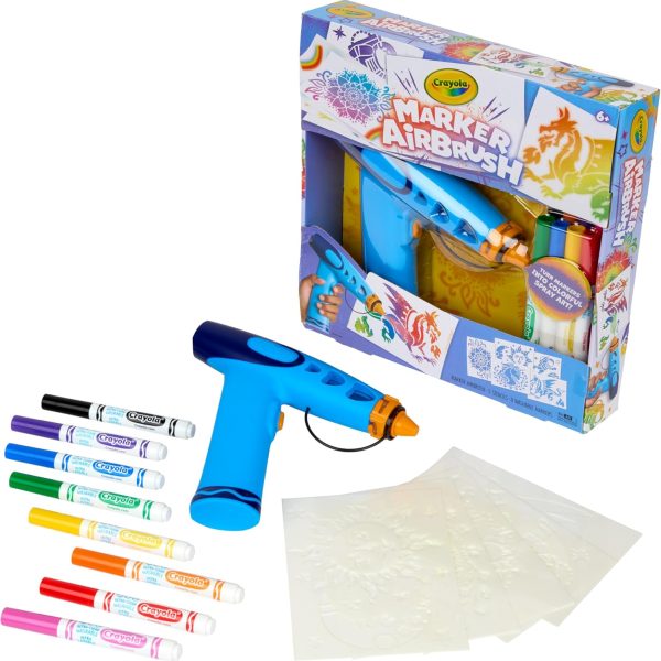Crayola Marker Airbrush Spray Art Kit, 8 Washable Markers, 5 Stencils | Arts & Crafts Toys for Kids, Birthday, Holiday Gifts for Girls & Boys